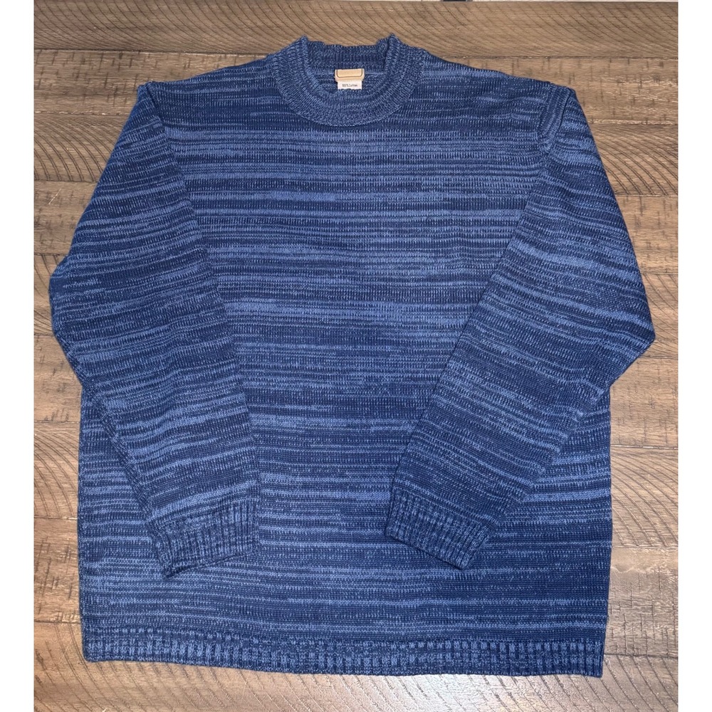 Scandia Woods Mens Blue Space Dye Cotton Mock Neck Knit Sweater Large B06051-041